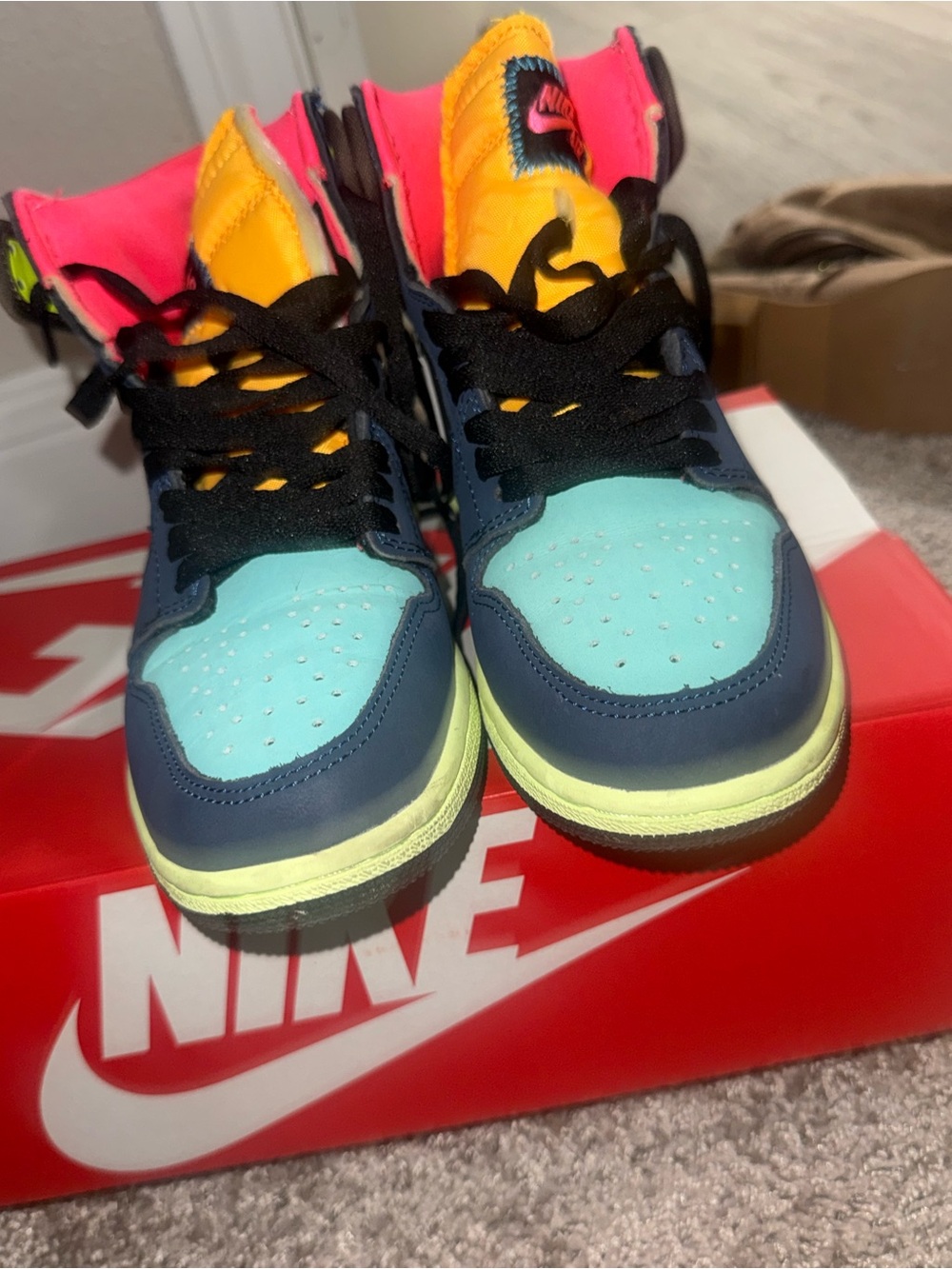 Nike Kids Multicolor High-Top Sneakers - Teal/Navy/Yellow/Pink